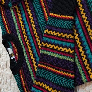 Sakura Vintage 80s Striped Black and Multicolor Knit Sweater Large